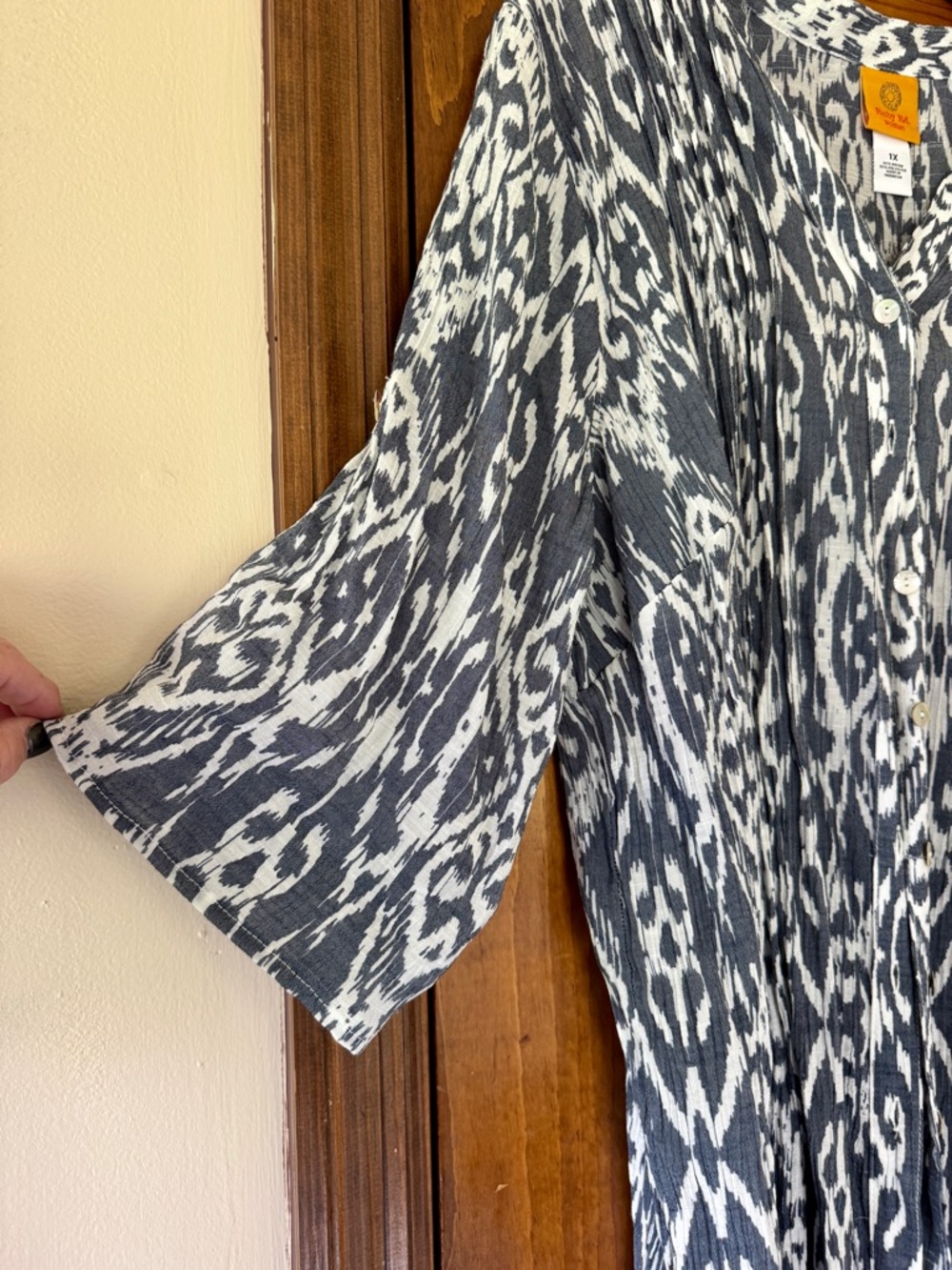 Ruby Rd. Ikat Button-Front Tunic in Gray and White - Picture 7 of 13